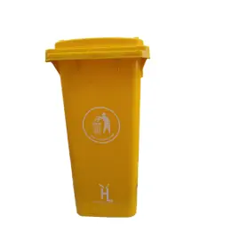 yellow coloured garbage bin with logo