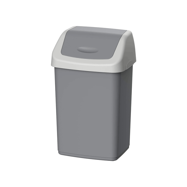 Cosmoplast Plastic Flip Top Swinging Trash Waste Bin, Pearl Grey, 20 Liters