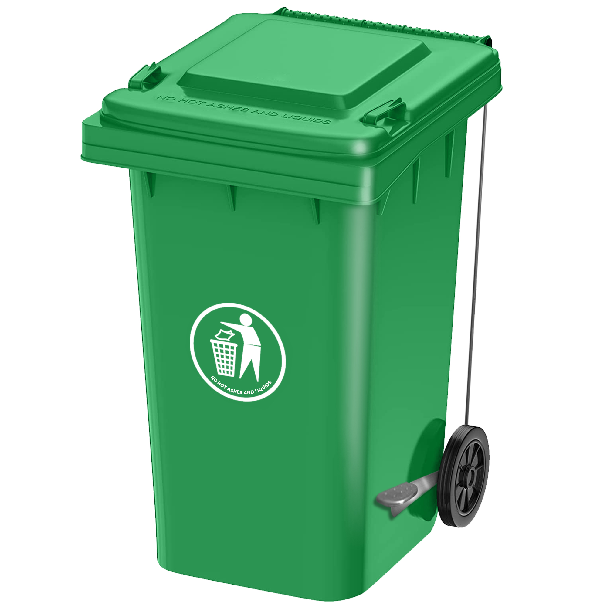Garbage Bin Green 120ltr Round with Wheel (Height 93 cm, Width 46 cm,  Length 49cm) - HygieneForAll